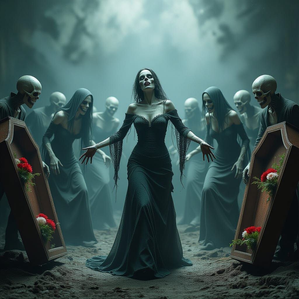 Macabre Dance of Reanimated Corpses in Dark Fantasy Art