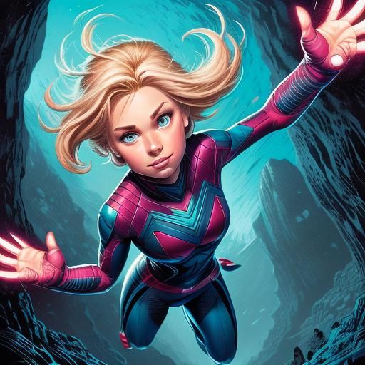 Girl Jumps Across Cavern in Comic Book Style