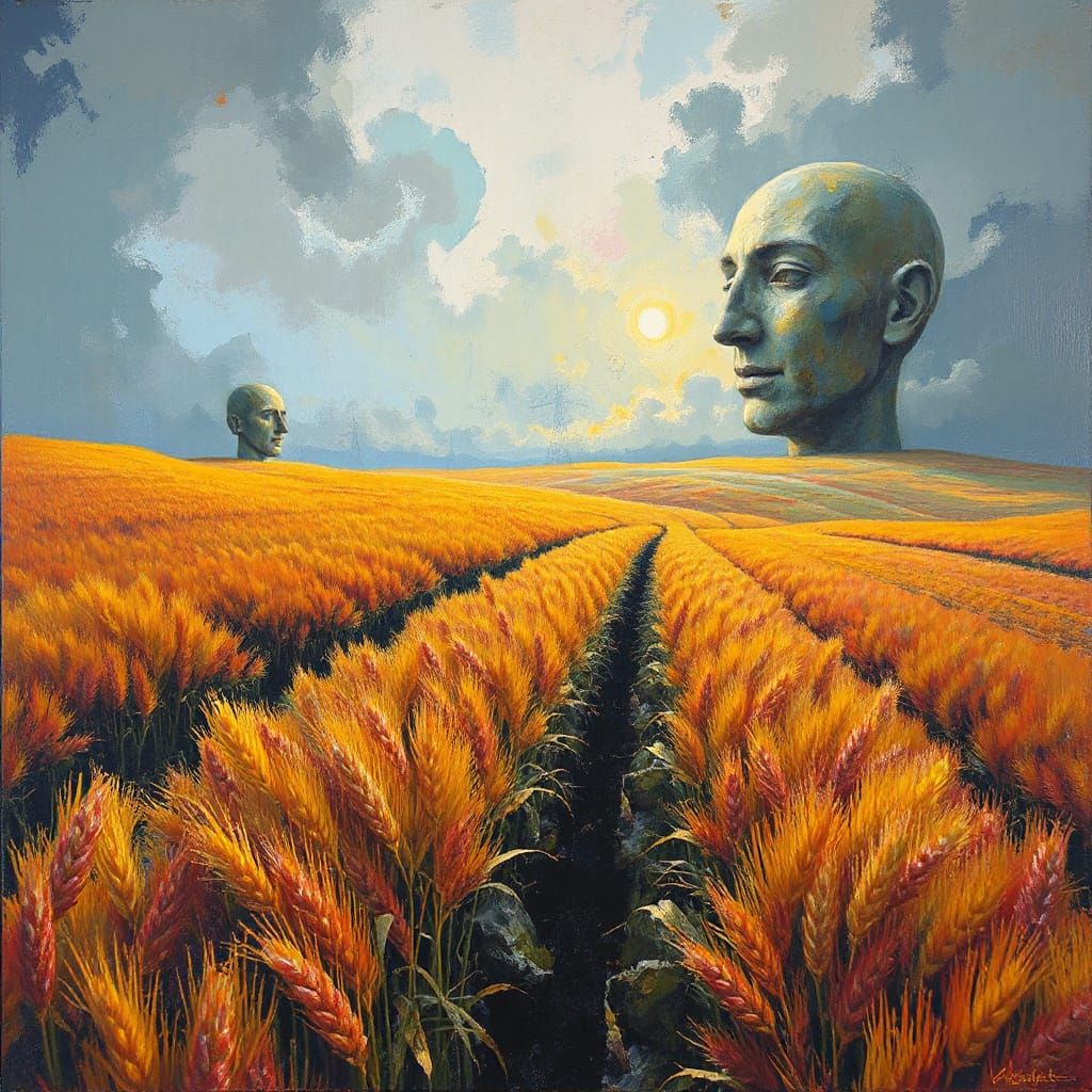 Dreamlike Landscape of Amber Fields in Abstract Style