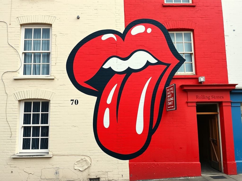 Heart with Rolling Stones Tongue in Cubist Style