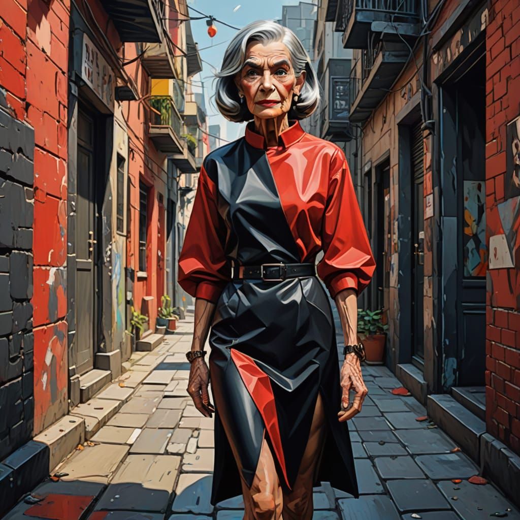 Elegant 1960s Streetwalker in Bold Cubist Style