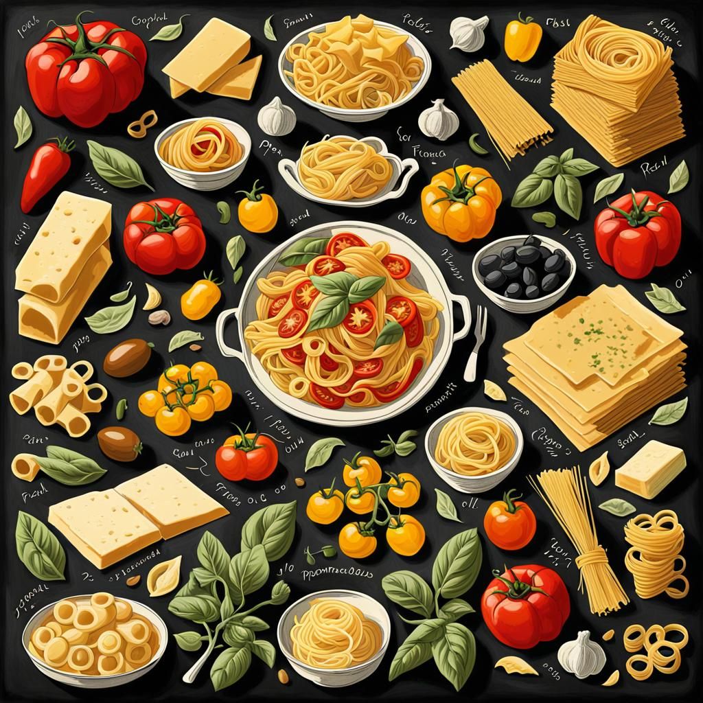 Vintage Italian Food Collage in 1800s Style