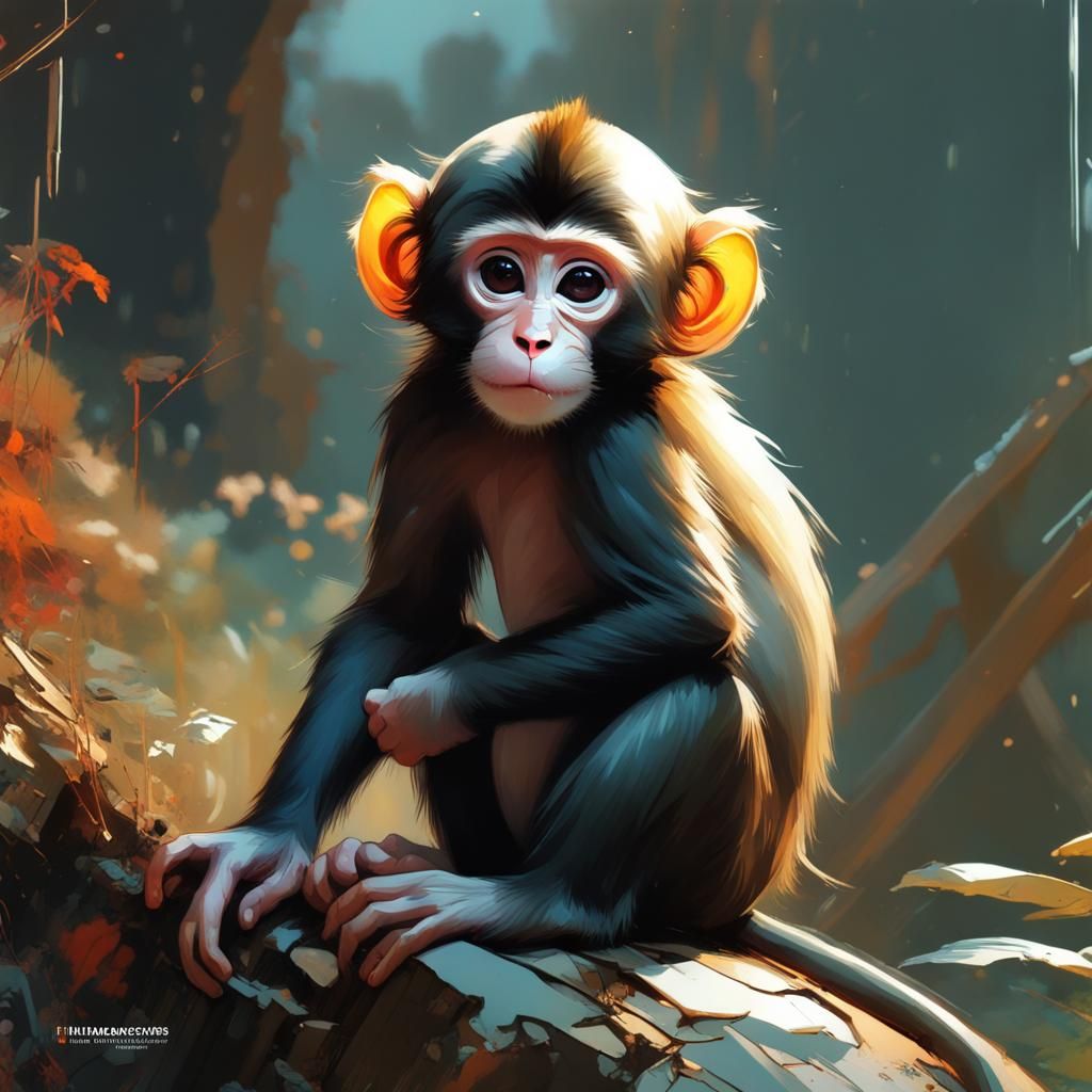Opulent Baby Monkey Friendship, Hyperdetailed 8K Resolution