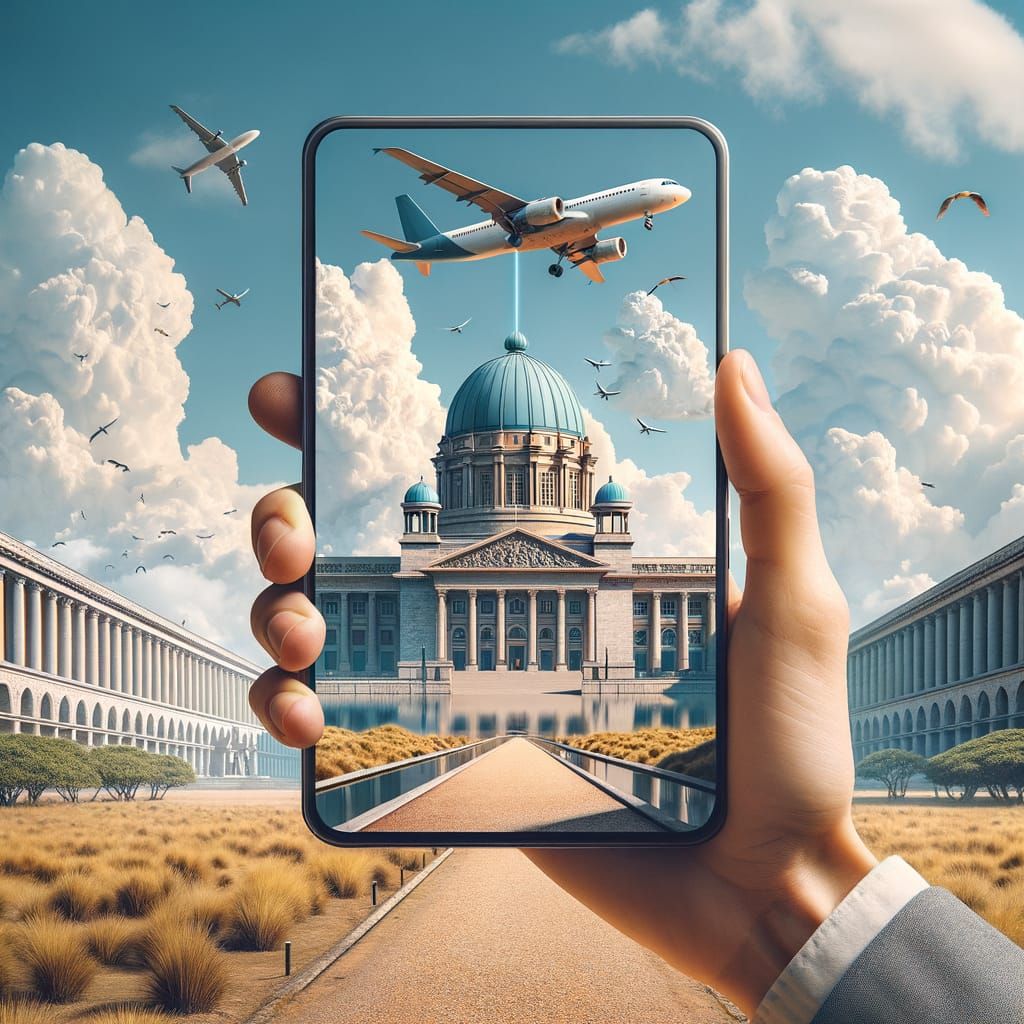 Surreal Travel Scene: Digital Handheld Portal