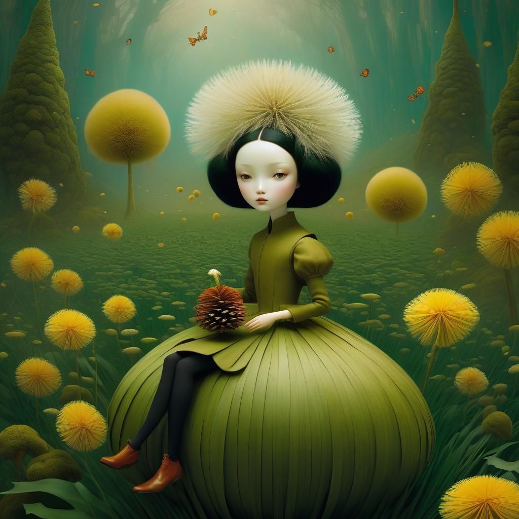 Miniature Girl's Surreal Garden Journey