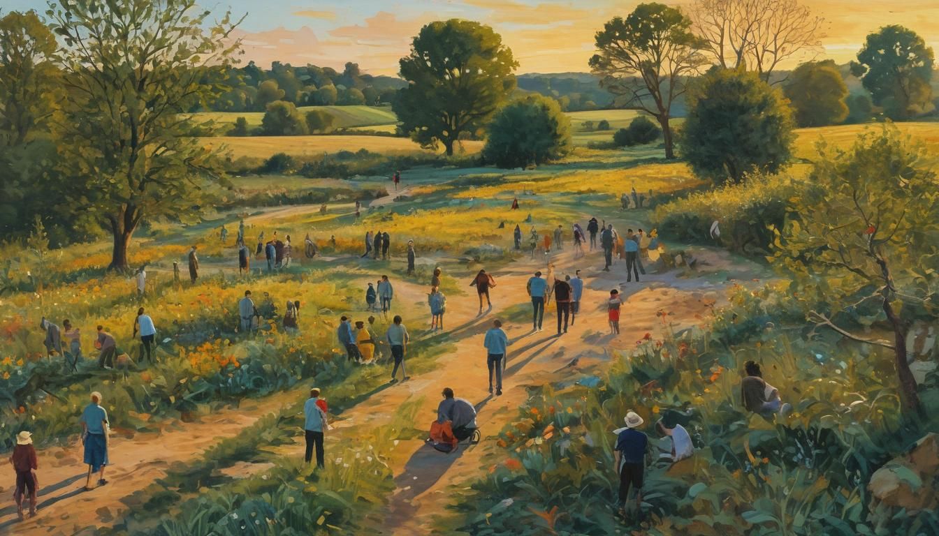 Gouache Landscape Painting at Golden Hour
