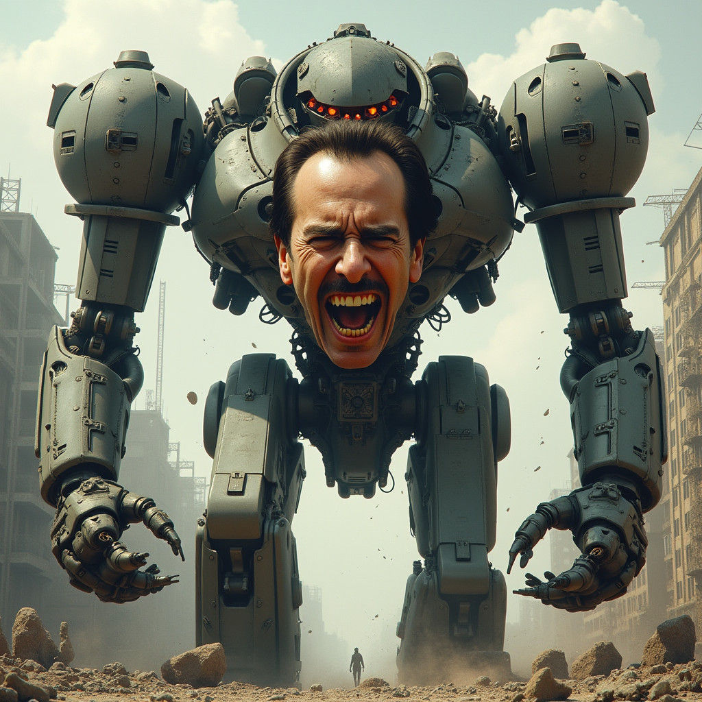 Nicolas Cage Evangelion Mecha Fusion in Biomechanical Style