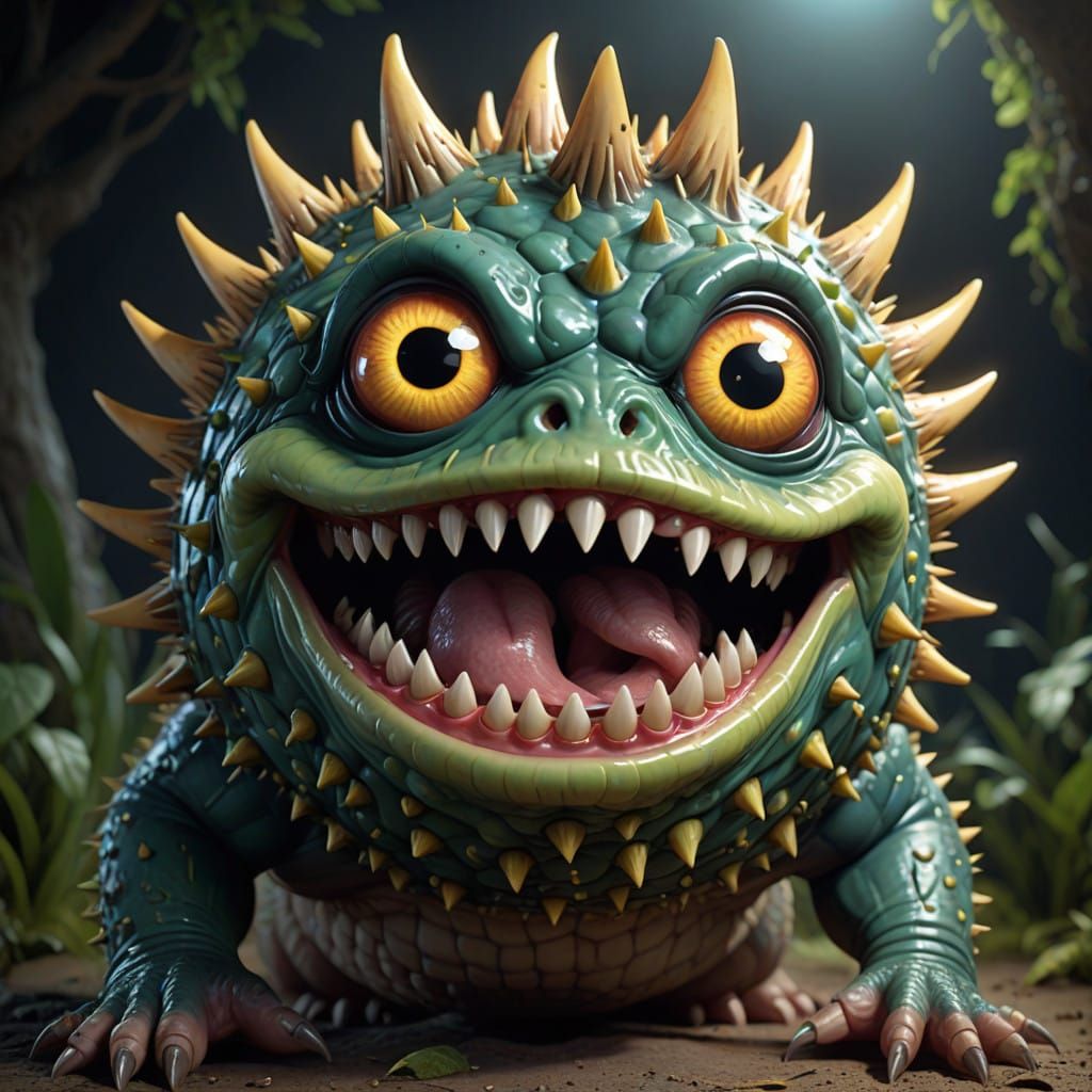 Cyberpunk-Style Grotbag with Glowing Eyes and Scales