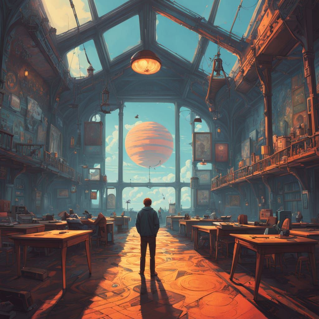 Whimsical Classroom Scene in Vibrant Hyper-Realism