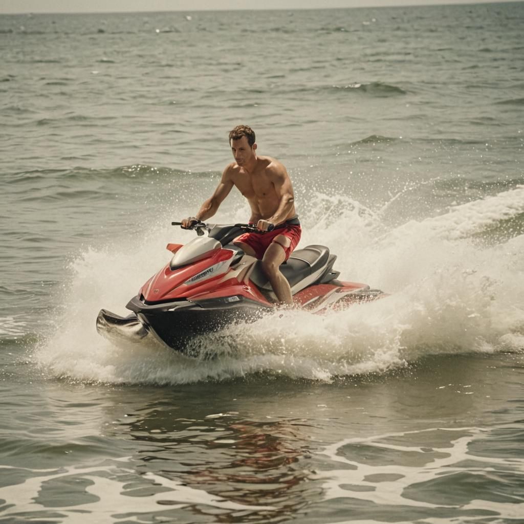 Man on Jet Ski in Cinematic Film Still