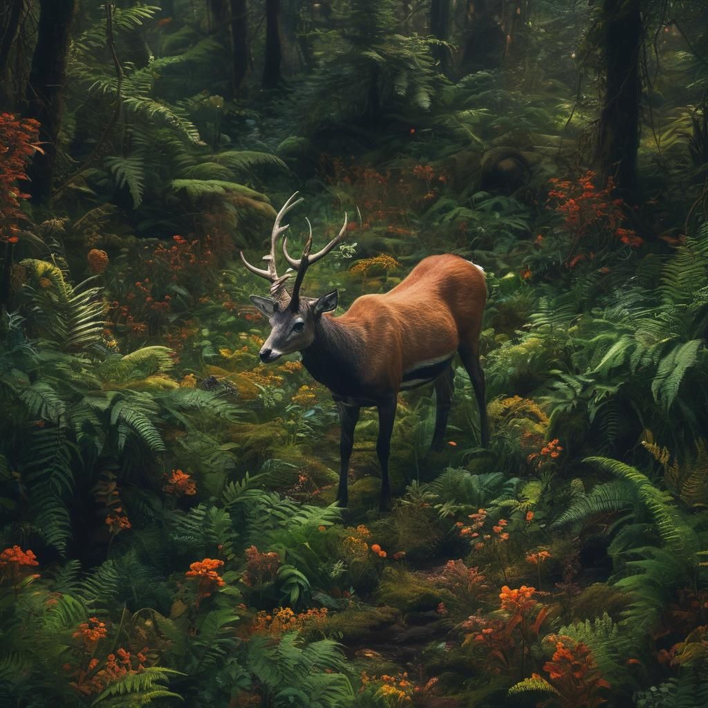 Black Buck Surrounded by Food in Mystical Forest