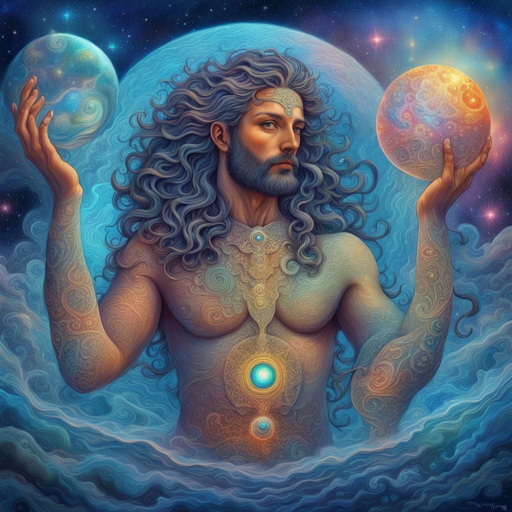Aquarius Water Bearer in Holographic Cosmic Art
