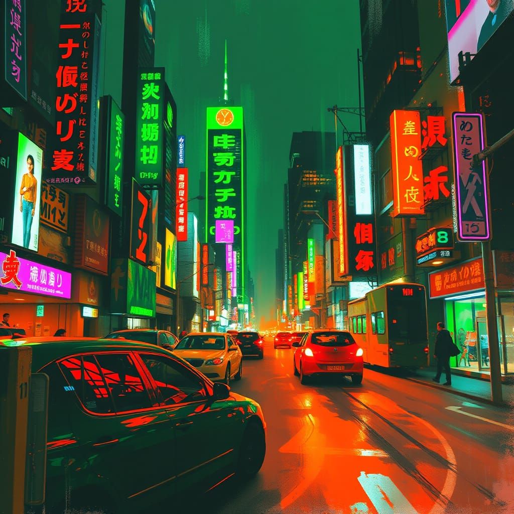 Neon Green and Orange at Night