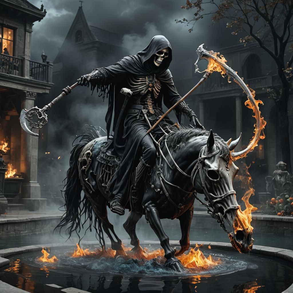 Grim Reaper Rides a Skeleton Horse