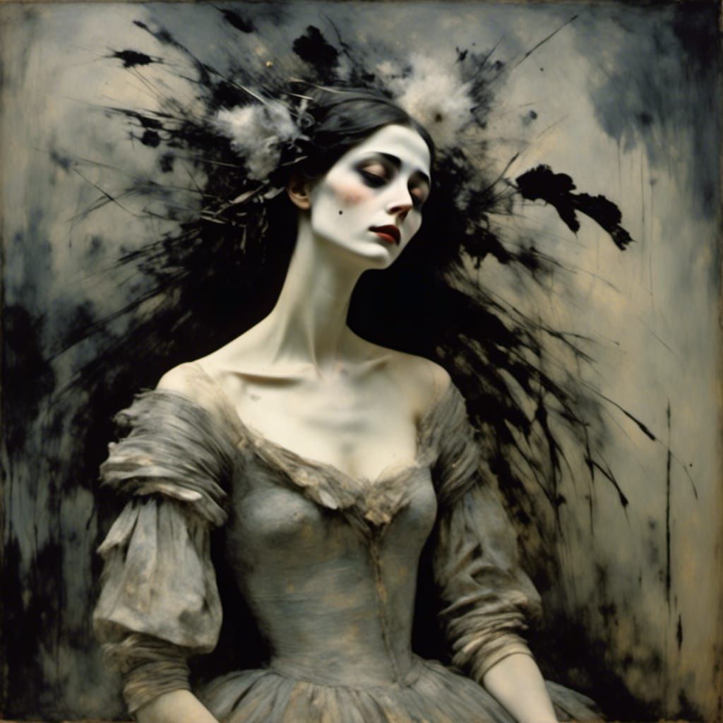 Painted Portrait of Woman in Grey Dress