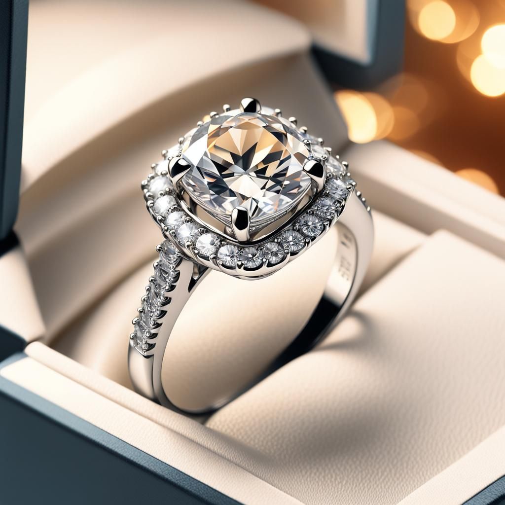 Diamond Ring in Box: Hyper-realistic 4K Macro Shot