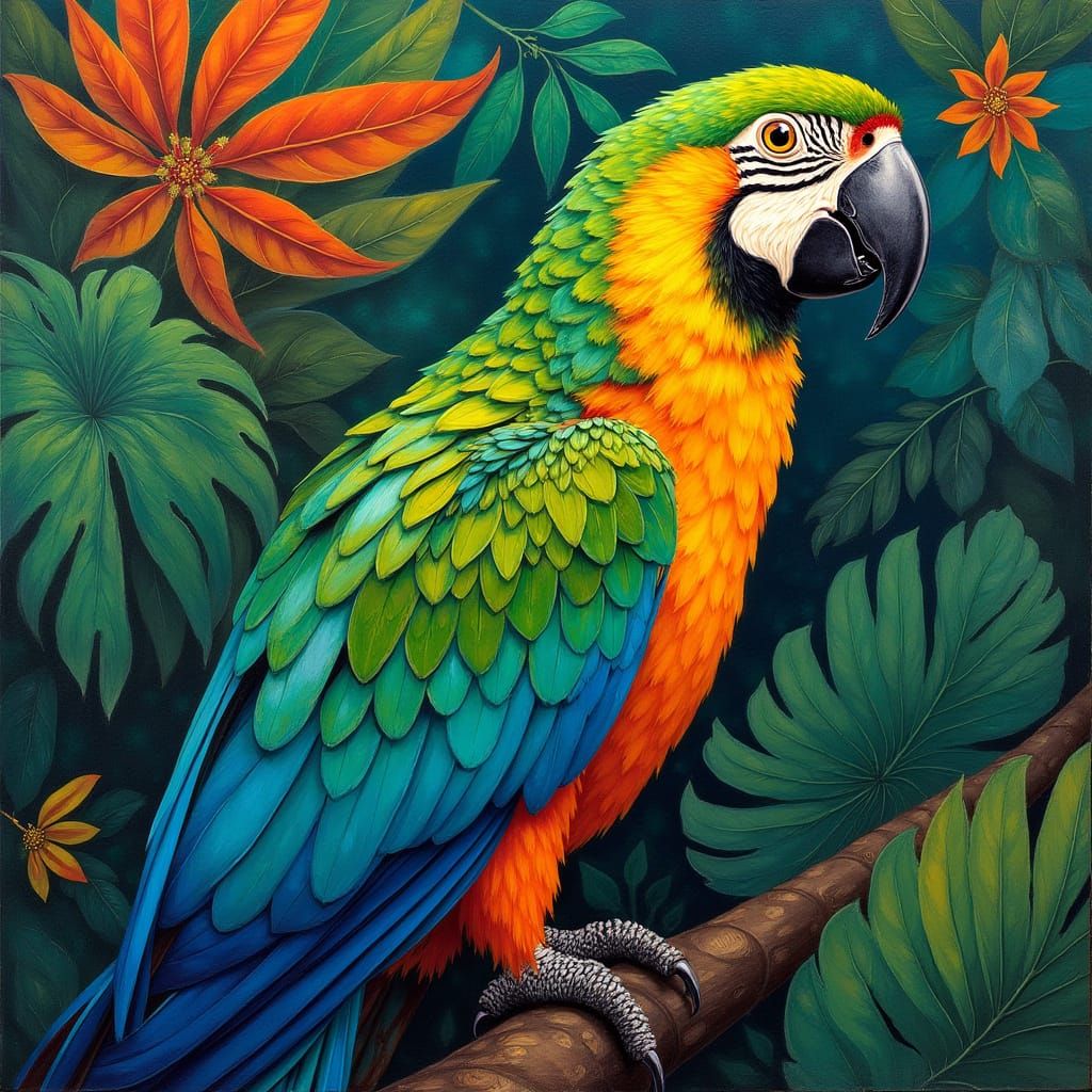 Exotic Parrot in Vibrant Tropical Landscape