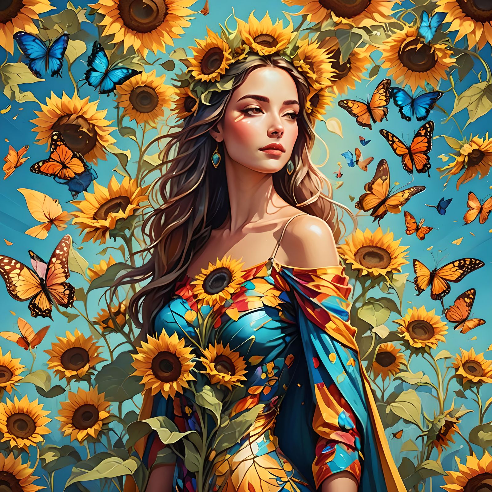 Sunflower Woman Illustration in Graffiti Art Style