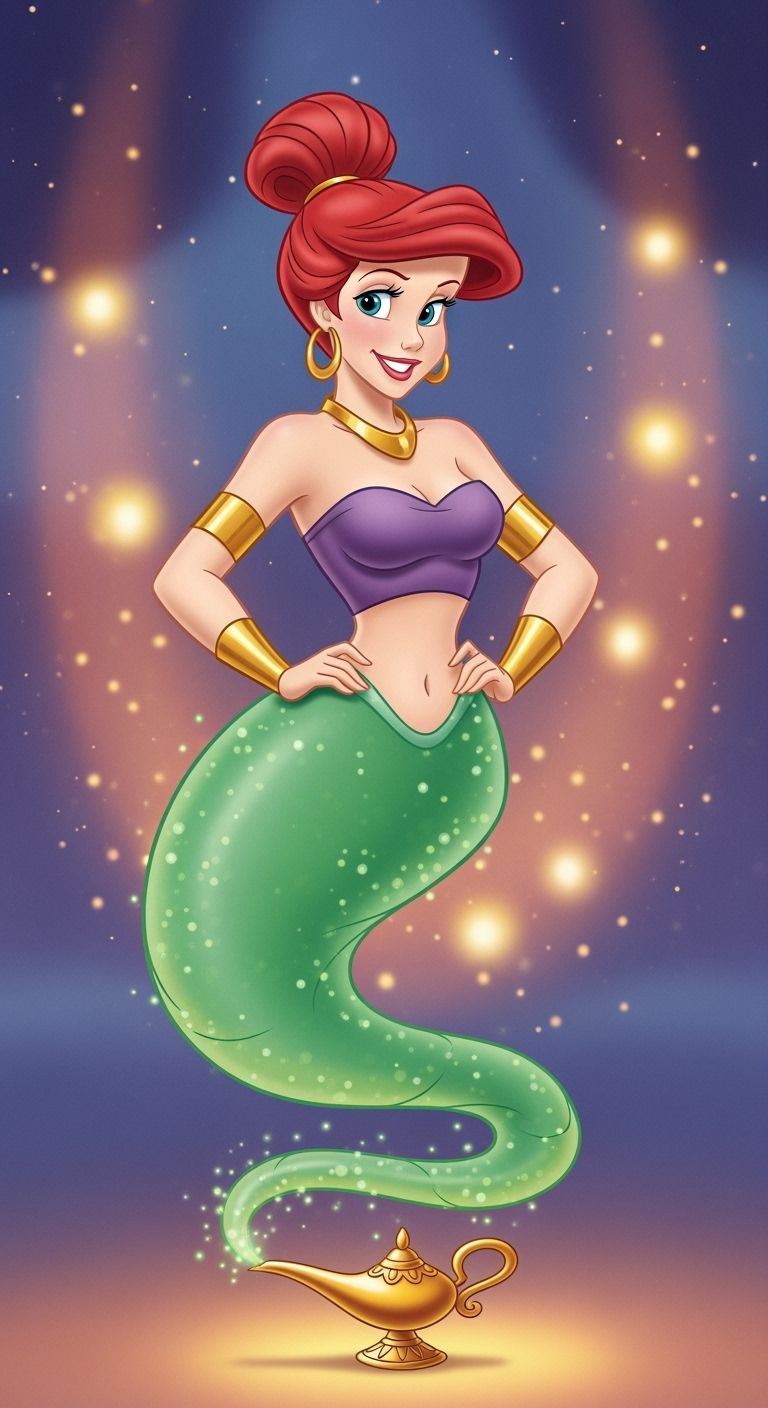 Ariel as Genie in Disney Animation Style