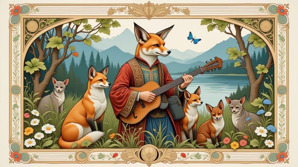 Fennec Fox Troubadour's Quest: Watercolor Illustration