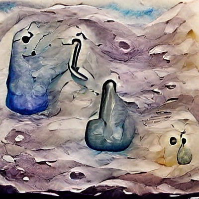 Watercolor Painting: Two Shapes on the Moon