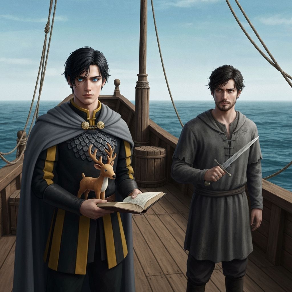 Medieval Ship Scene with Two Young Men