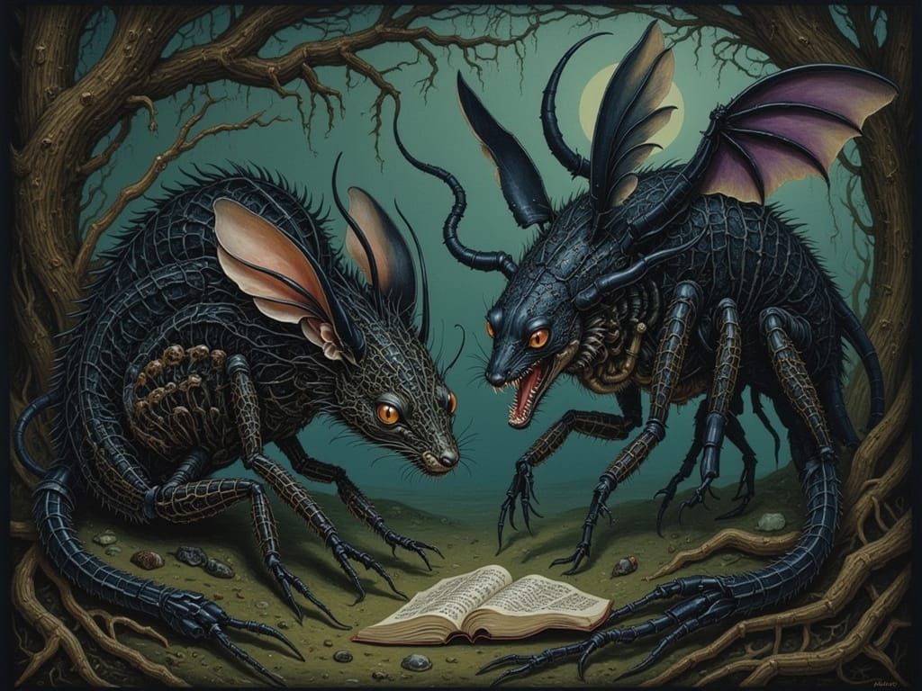 Snallygaster and Jabberwocky Clash in Dark Forest