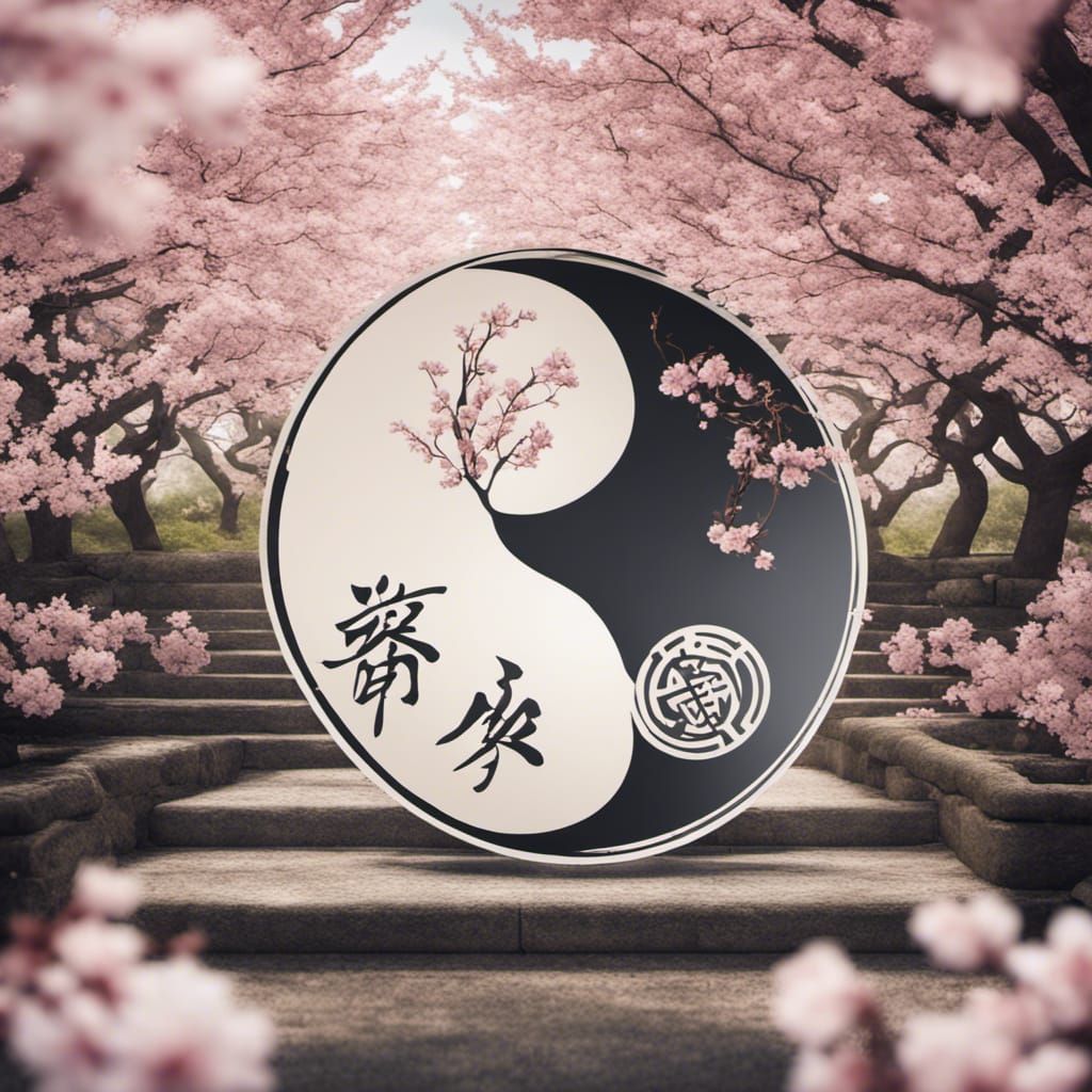 Tai Chi Harmony with Cherry Blossoms and Yin Yang
