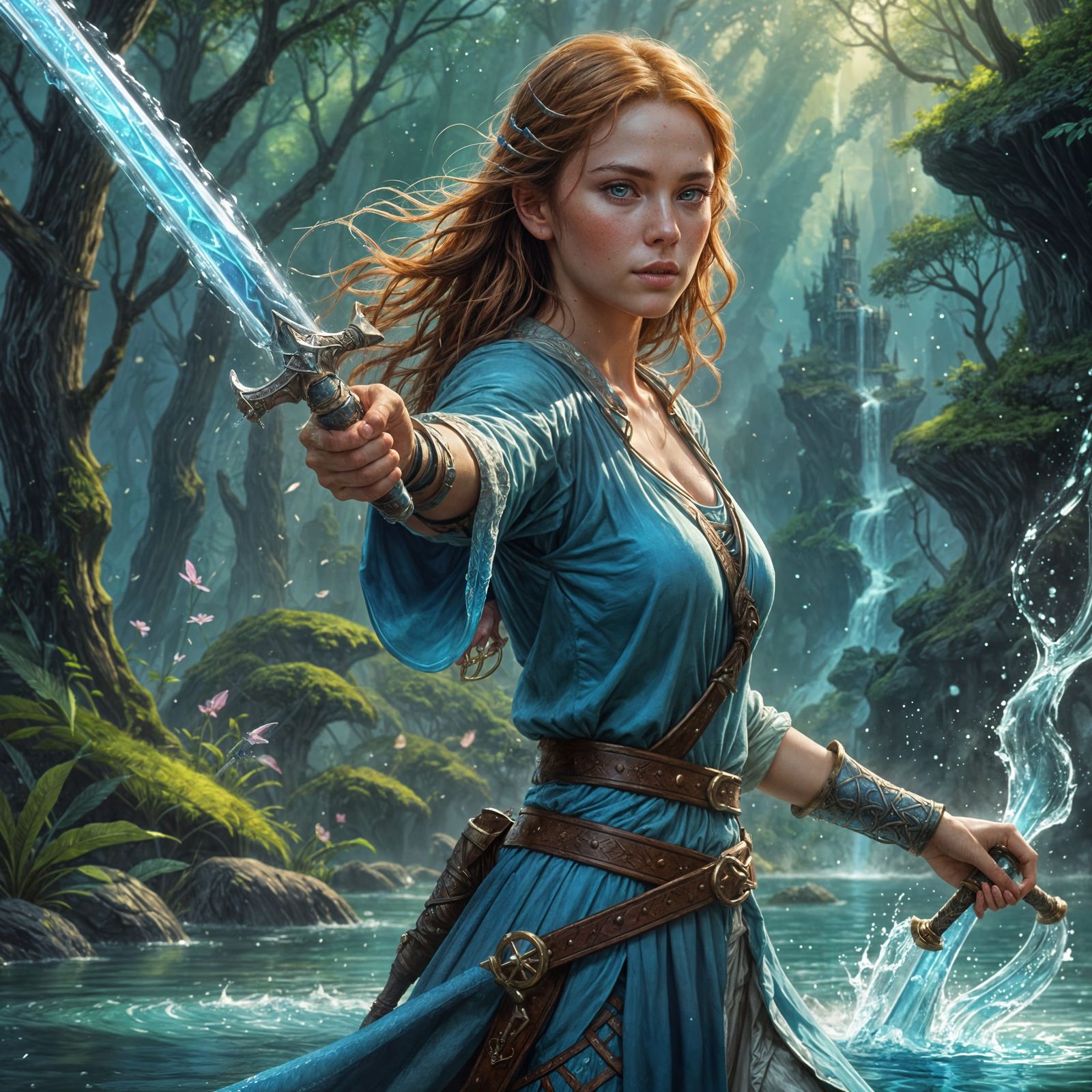 Surreal Water Sword Wielded by Pretty Female Adventuress in ...