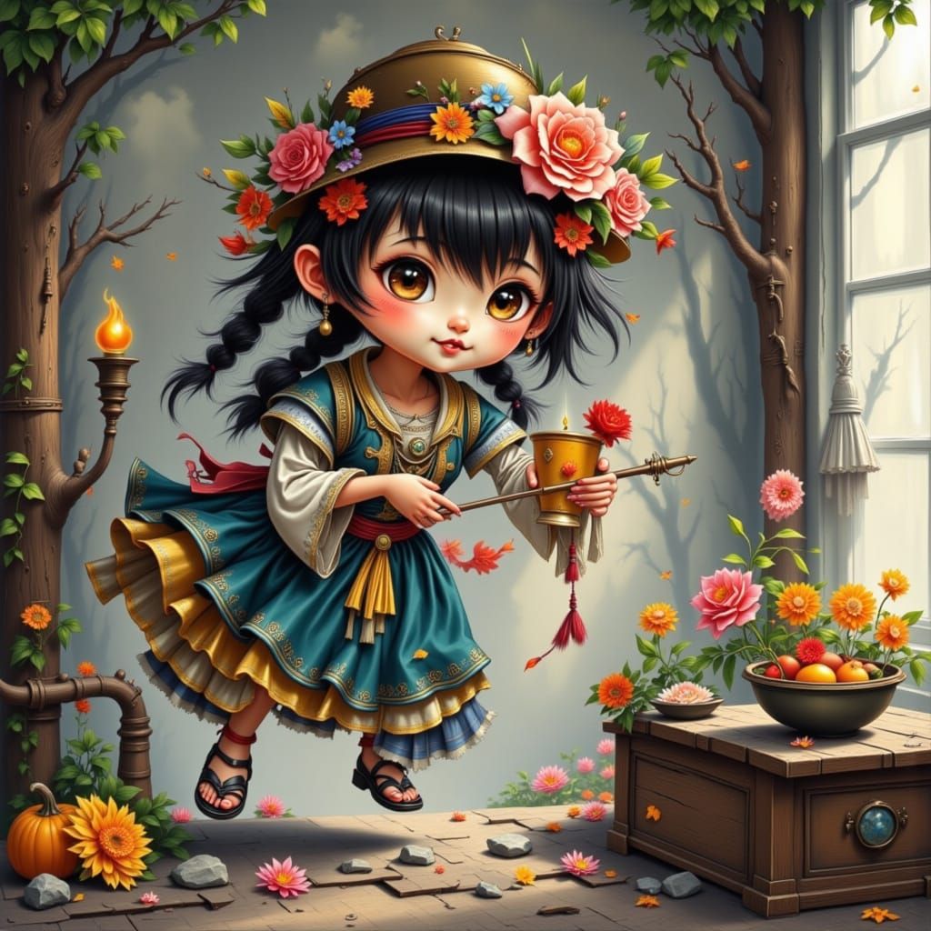 Abstract Composition with Swirling Shapes and Colors