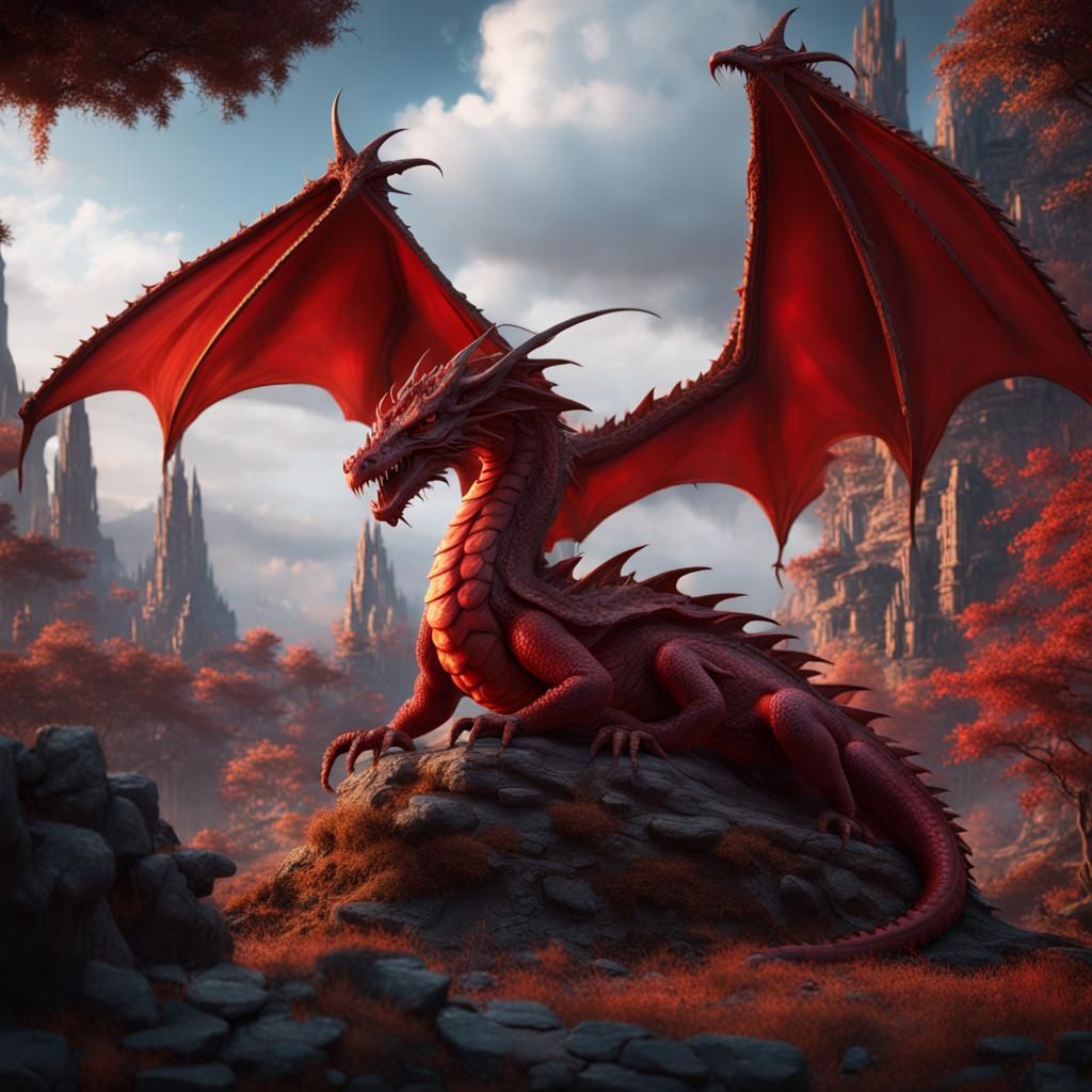 Red Sleeping Dragon: Detailed Fantasy Concept Art