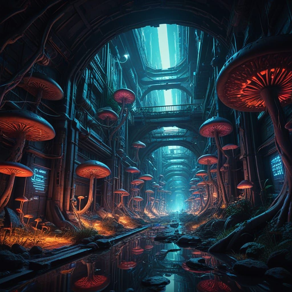 Futuristic Underground Ant City in Neon Digital Art
