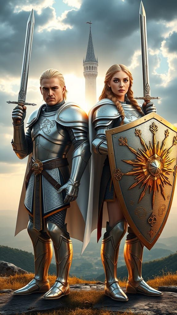 Cyberpunk-Inspired Paladins in Epic Battle Stance