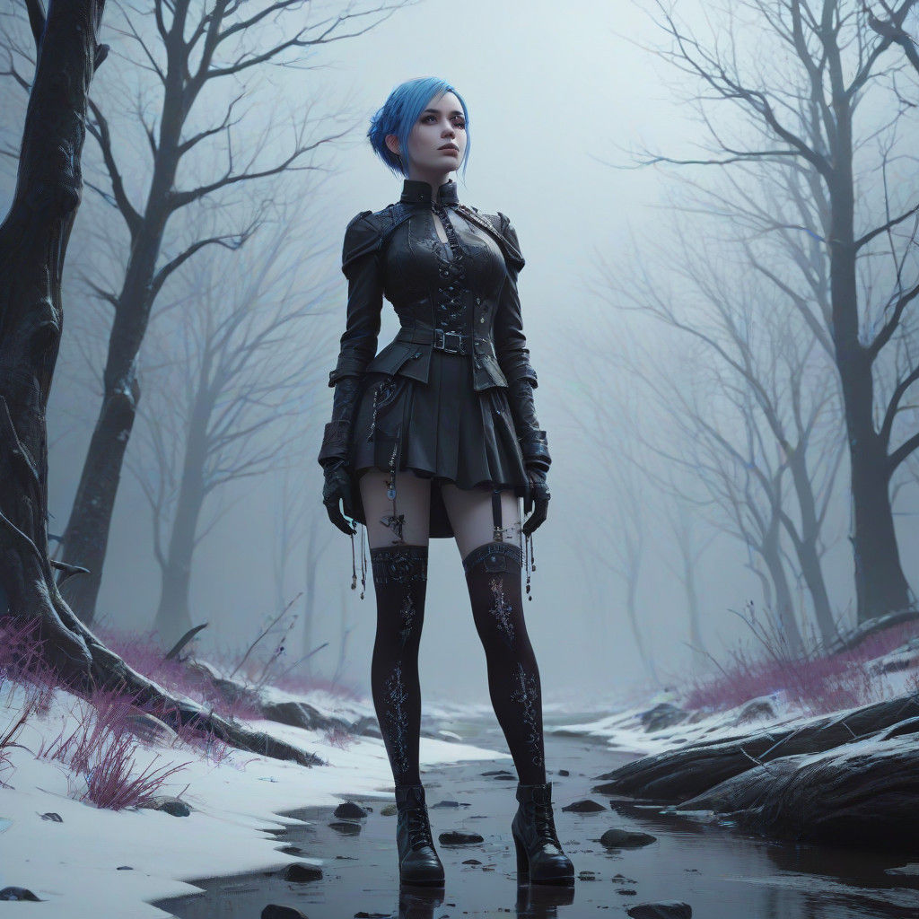 Vibrant Goth Girl in Winter Landscape