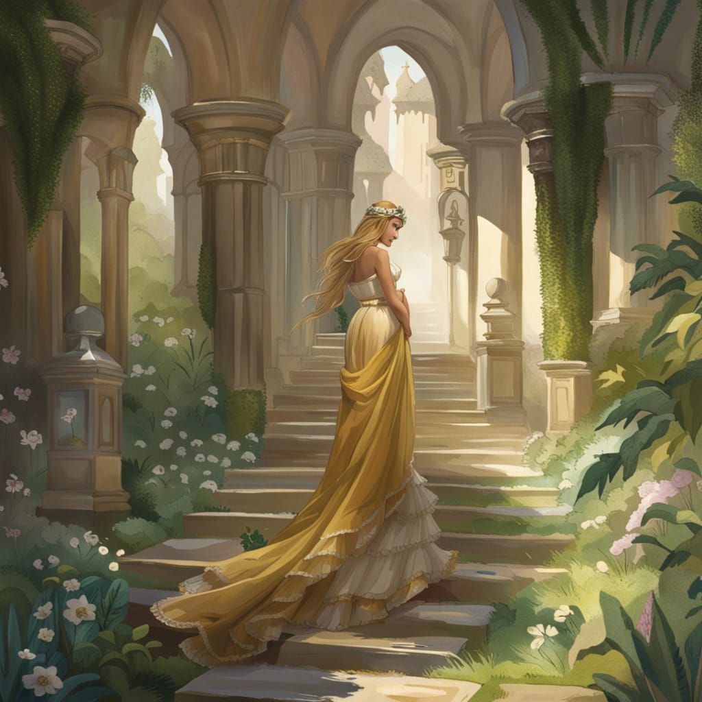 Fantasy-Style Princess and Prince in Royal Garden