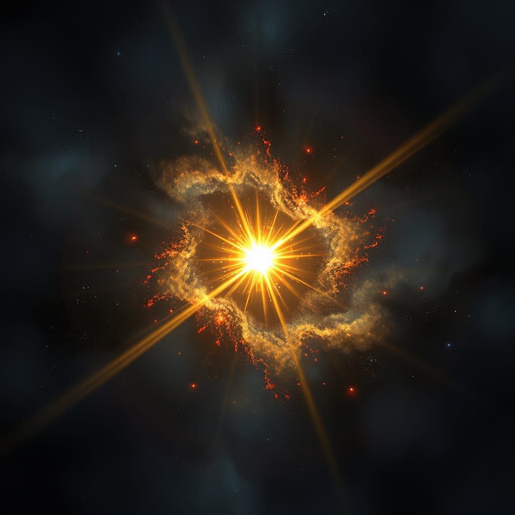 Radiant Star Battles Cosmic Void in Digital Painting