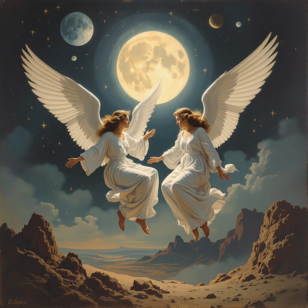 Celestial God and Angels in Surrealist Style
