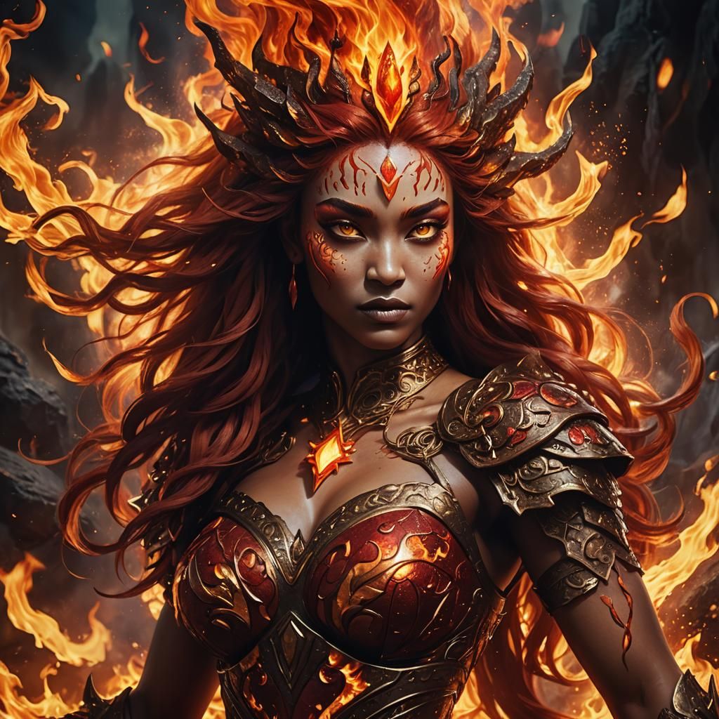 Goddess Pele Conjures Blazing Inferno, Fantasy Art
