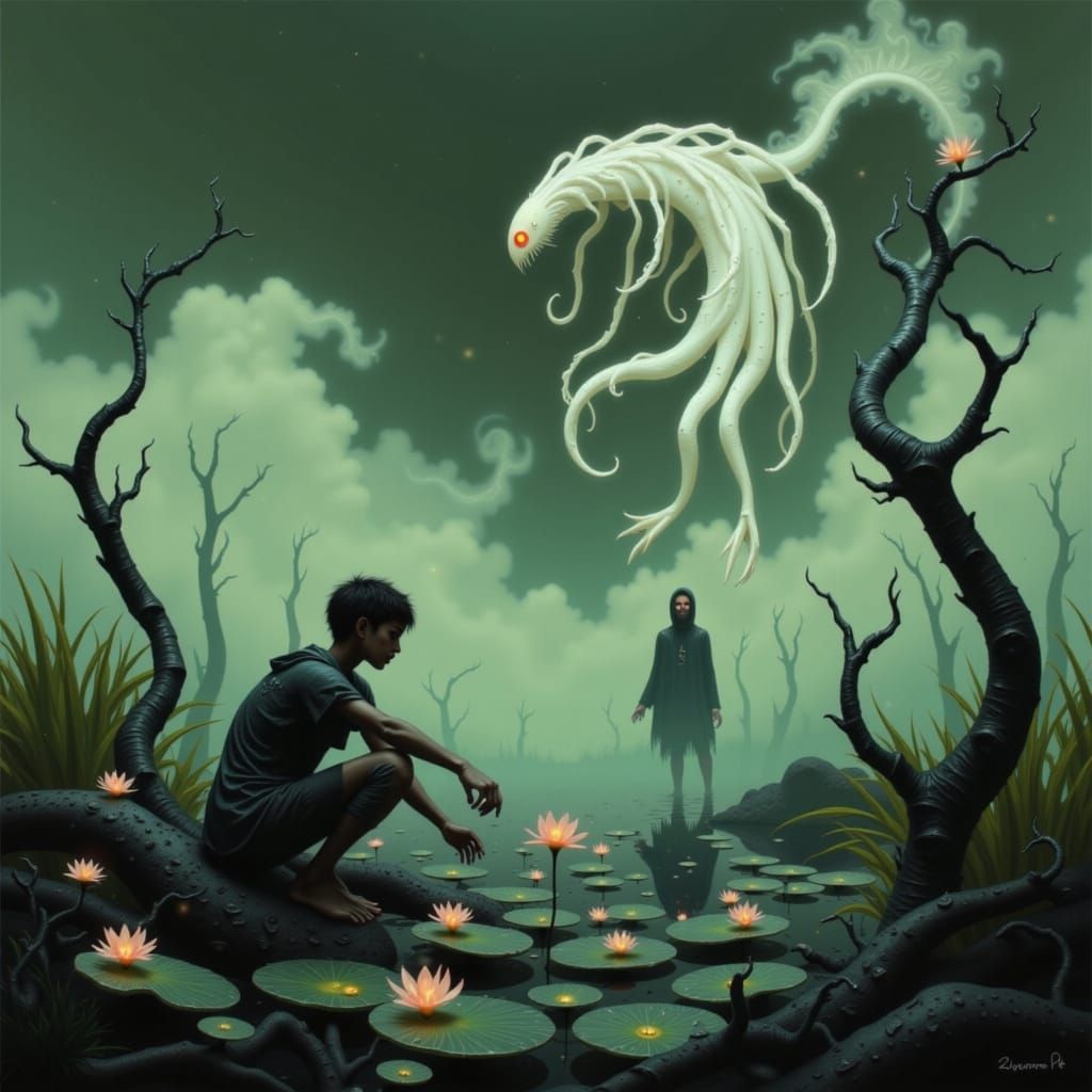 Cursed Swamp: Boy and Monstrous Entity
