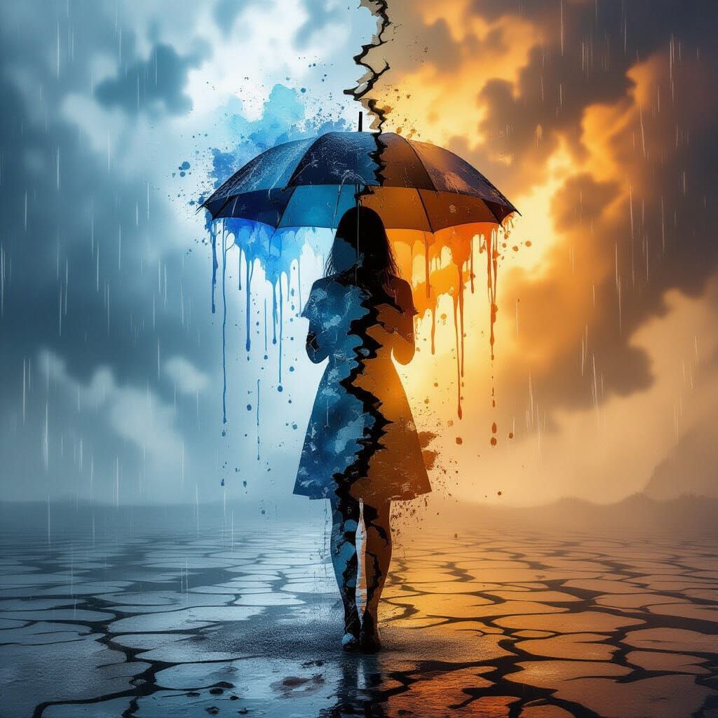 Surreal Contrast: Rain and Drought Silhouette