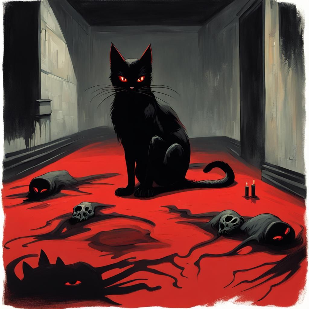 Sinister Black Cat in Underground Vampire Lair