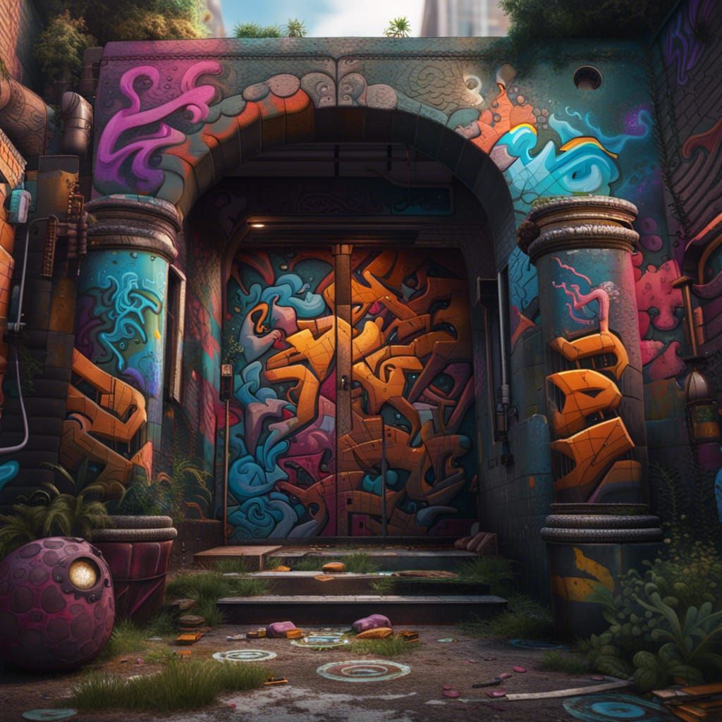 Fantastical Graffiti Art in Detailed Matte Painting Style