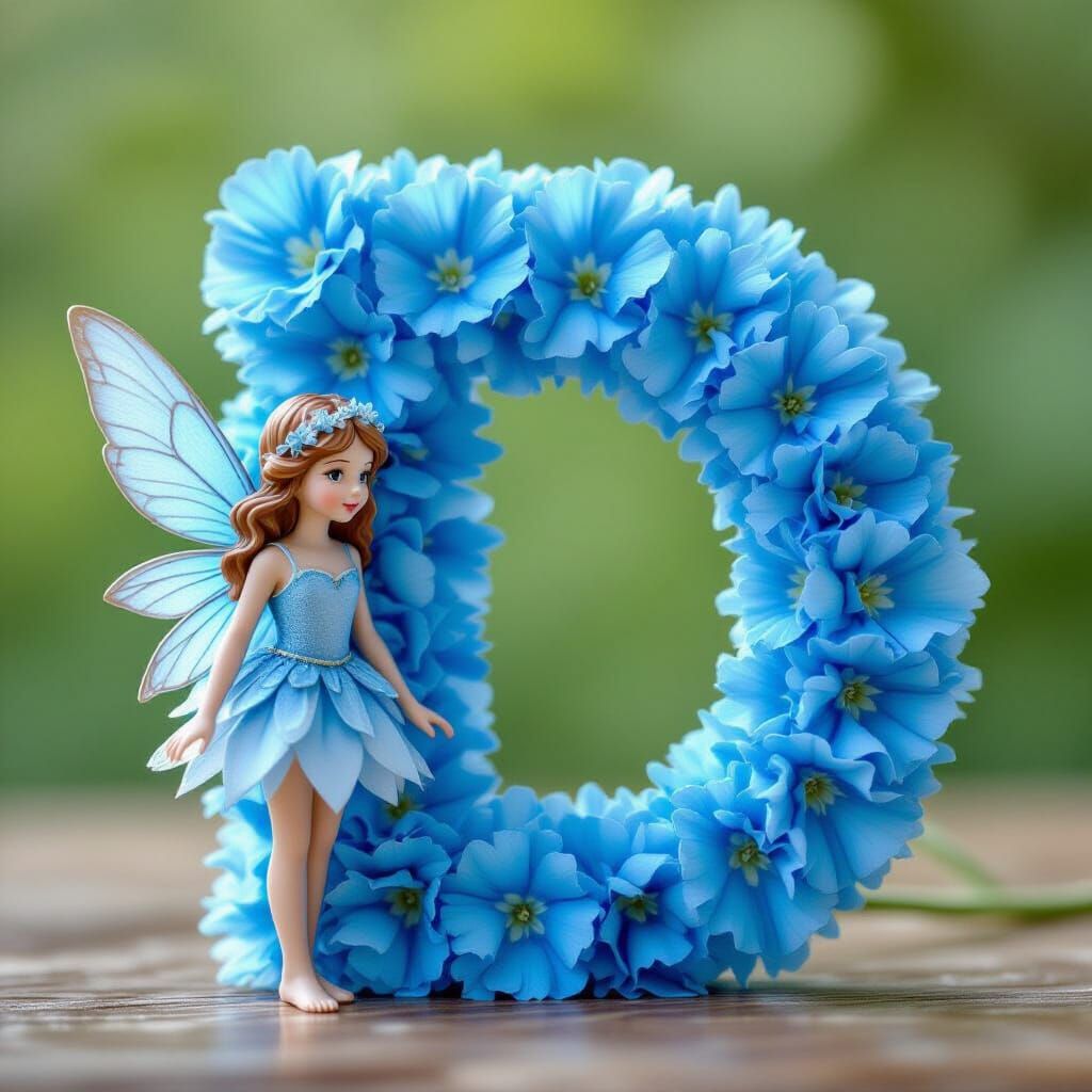 Little Blue Fairy Beside Carnation Letter D