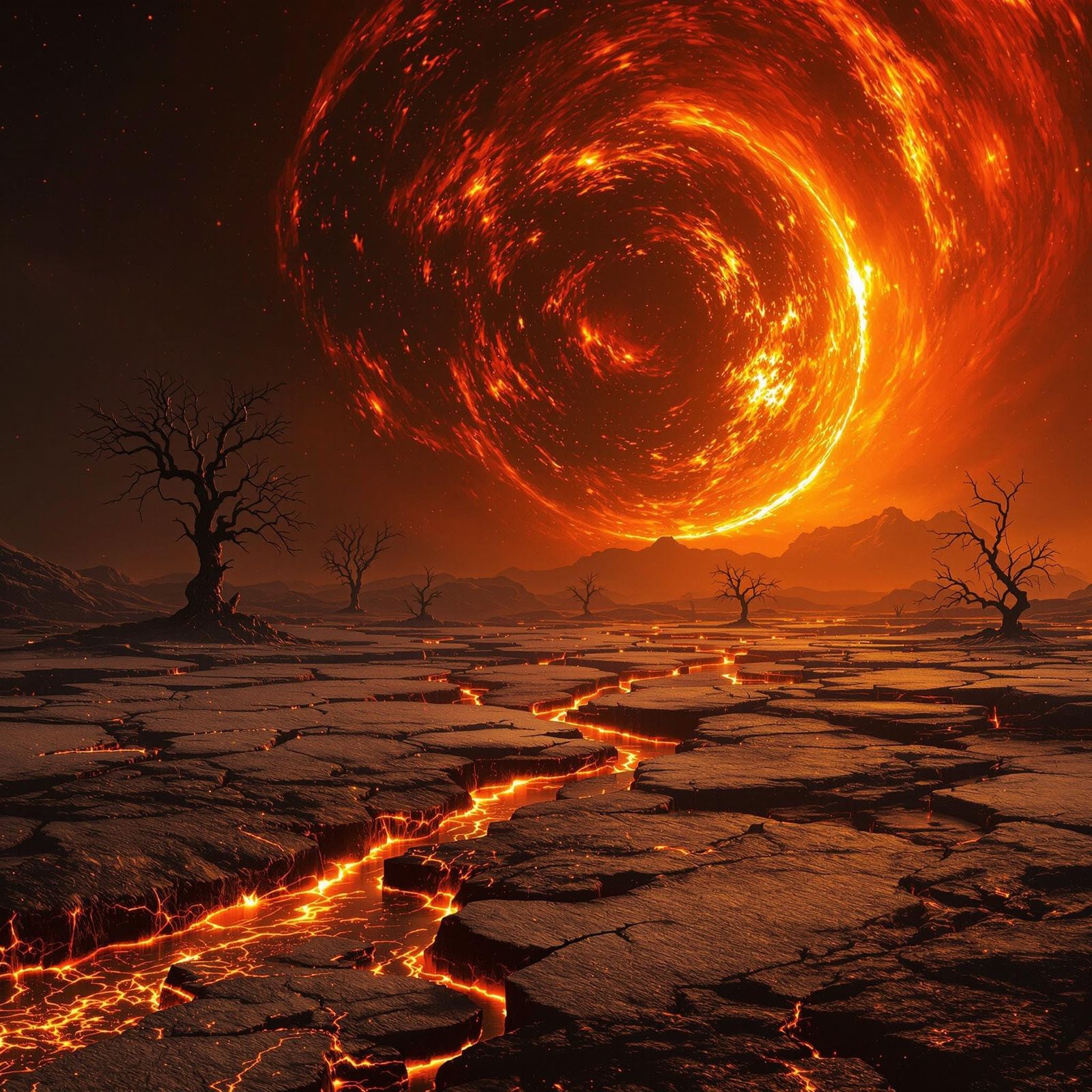 Cosmic Desolation: Red Giant Planet in Crimson Haze