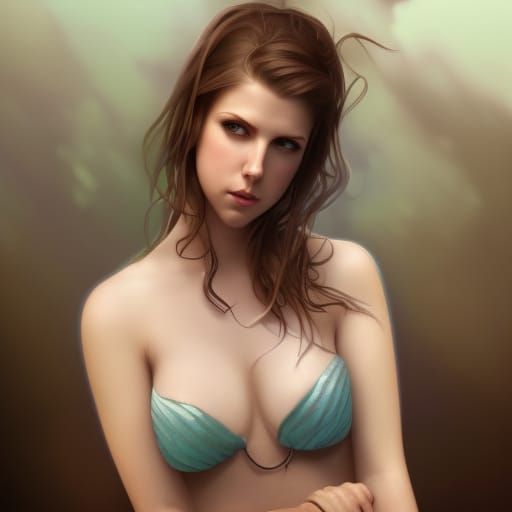 Mermaid Anna Kendrick Portrait, Art Nouveau Style