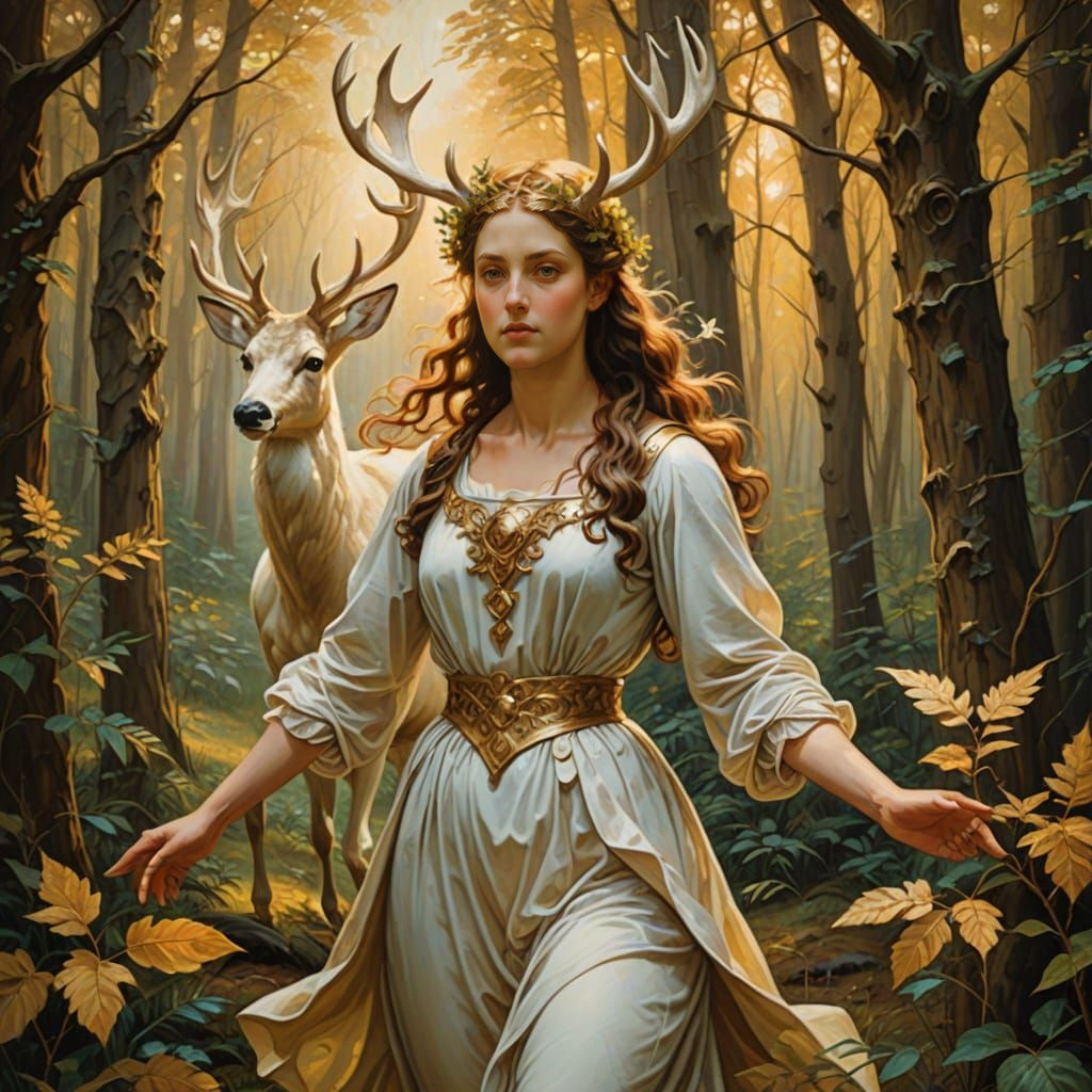 Ethereal Artemis in Golden Forest