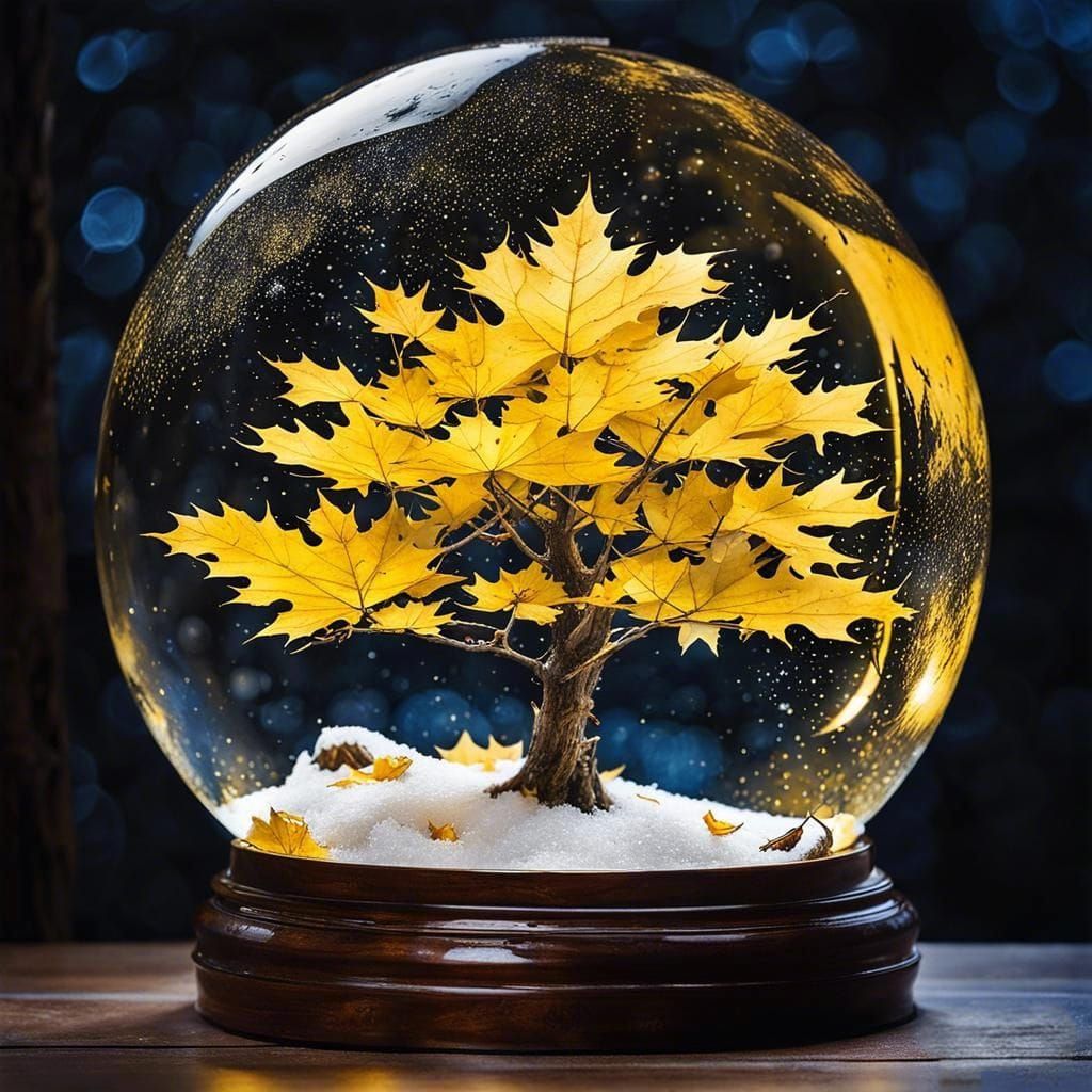 Moonlit Maple Tree in Snow Globe