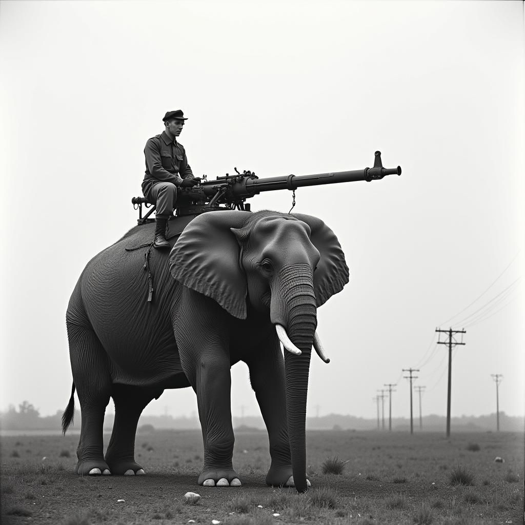 Elephant Soldier in Barren Vintage Landscape