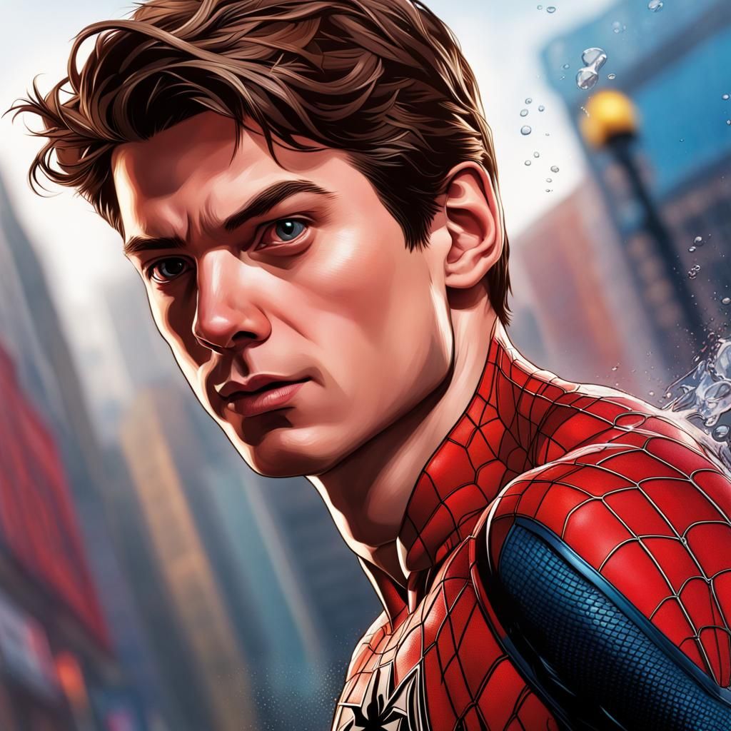 Hyperrealistic Portrait of Peter Parker in Splash Art Style