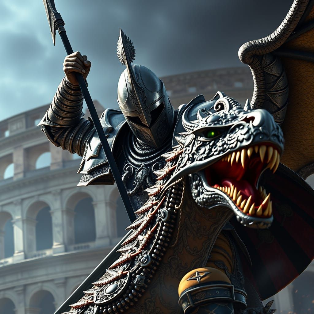 Knight Versus Dragon in Ornate Armor